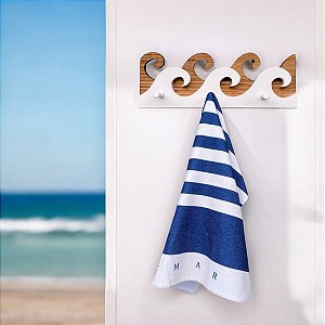 Cabideiro Ondas Marrom 40 cm Decoração de Praia em Madeira
