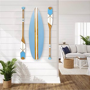 Kit Prancha + 2 Remos 100 cm Azul Pastel Decoração Náutica Praia
