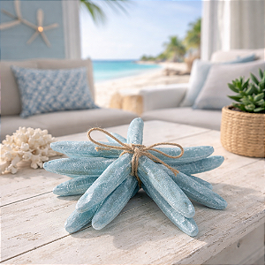 Trio de Estrelas Decorativa De Mesa Azul Claro em Resina 16 Cm