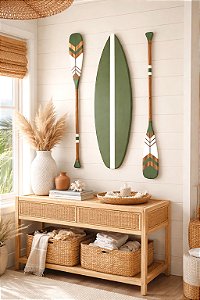 Kit Prancha + 2 Remos 100 cm Verde Decoração Náutica Praia