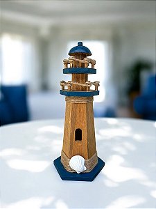 Farol Decorativo Azul Marinho em Madeira Enfeite Casa de Praia