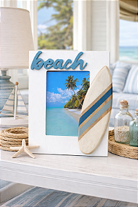 Porta Retrato Prancha de Surf Beach Branco para Fotos 10x15cm