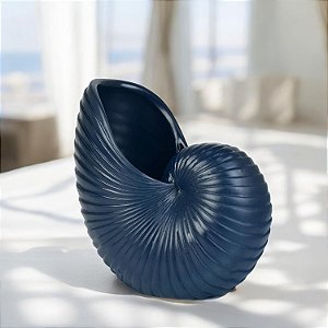 Vaso Decorativo Concha Azul Escuro em Cerâmica