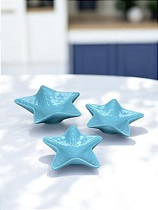 Kit 3 Petisqueiras Estrelas do Mar Azul Claro em Cerâmica