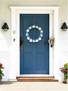 Guirlanda Náutica Azul Claro 30 cm com corda e conchas decoração casa de praia