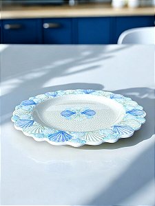 Prato Melamina Borda Concha 23x23 cm Decoração Náutica Praia