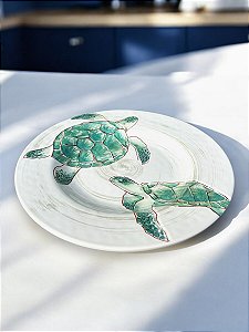 Prato Melamina Tartaruga 27x27 cm Decoração Náutica Praia