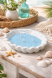 Vela em Pó Concha Branca em Cerâmica 15cm