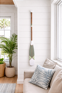 Remo Decorativo Ponta Branca e Verde 100 cm Decoração Náutica Praia