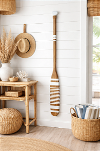 Remo Decorativo Marrom e Branco Listrinhas 100 cm Decoração Náutica Praia