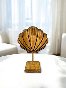 Enfeite Pedestal Concha Rústica Marrom em Madeira 24x17x9