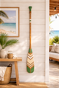 Remo Decorativo Verde com Bege e Branco 130cm em Madeira