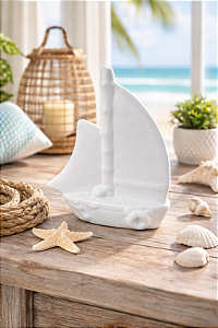 Barco Decorativo Branco em Cerâmica