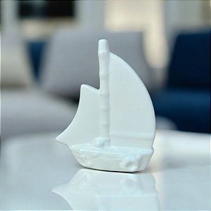 Barco Decorativo Branco em Cerâmica