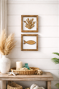 Kit 2 Quadros Coral e Peixe Decoração Náutica de Parede