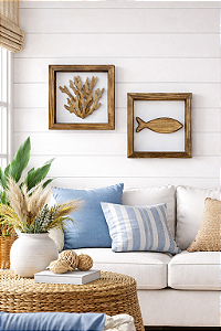 Kit 2 Quadros Coral e Peixe Decoração Náutica de Parede