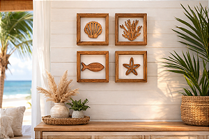 Kit 4 Quadros Marrom e Branco Decoração Náutica de Parede