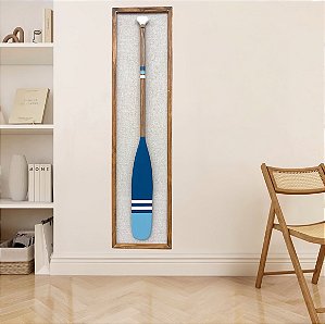 Quadro em Linho com Remo Azul com Listras Brancas em Madeira 140x35