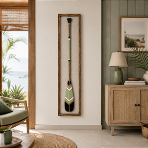 Quadro em Linho com Remo Preto, Verde e Branco em Madeira 140x35