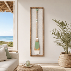 Quadro em Linho com Remo Verde e Bege em Madeira 140x35