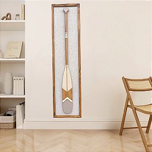 Quadro em Linho com Remo Bege, Marrom e Branco em Madeira 140x35