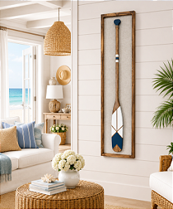 Quadro em Linho com Remo Azul Marinho e Branco em Madeira 140x35
