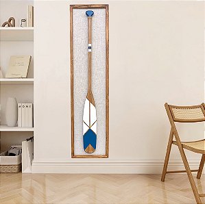 Quadro em Linho com Remo Azul Marinho e Branco em Madeira 140x35