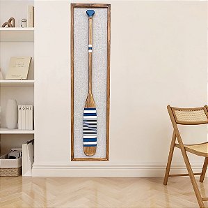 Quadro em Linho com Remo Azul Marinho e Branco Listrado em Madeira 140x35