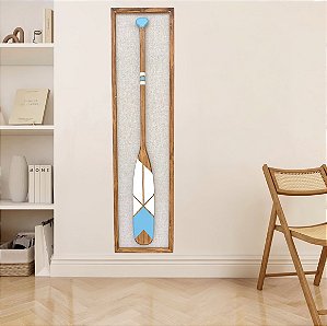 Quadro em Linho com Remo Azul Claro e Branco em Madeira 140x35