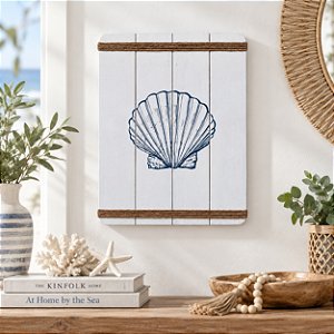 Quadro Decorativo Concha em Madeira Decoração Náutica Praia