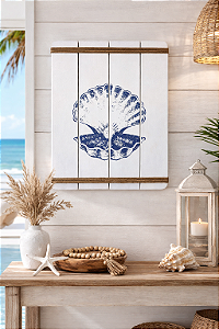 Quadro Decorativo Concha Pérola em Madeira Decoração Náutica Praia