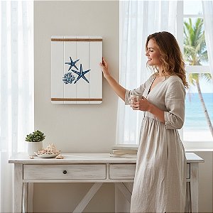 Quadro Decorativo Estrela e Coral em Madeira Decoração Náutica Praia