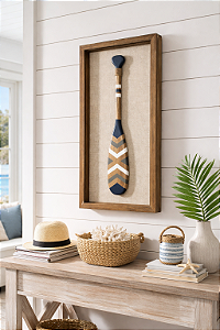 Quadro em Linho com Remo Azul, Cinza e Branco em Madeira e Vidro 65x33x5