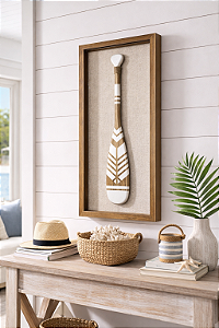 Quadro em Linho com Remo Branco em Madeira e Vidro 65x33x5