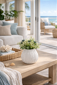 Vaso Decorativo Ouriço Médio Branco em Cerâmica 15x19x19