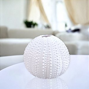 Vaso Decorativo Ouriço Branco em Cerâmica 15x19x19
