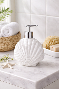 Porta Sabonete Líquido Concha Branco 16x12x7 cm