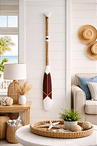 Remo Decorativo Vermelho com Ponta Branca 130cm em Madeira