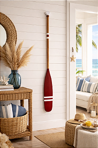 Remo Decorativo Vermelho e Branco 130cm em Madeira