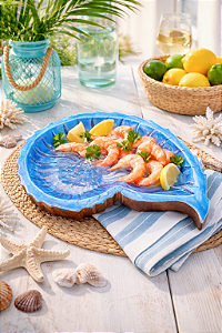 Centro de Mesa Concha Azul em Madeira 3x26,5x19,5 cm