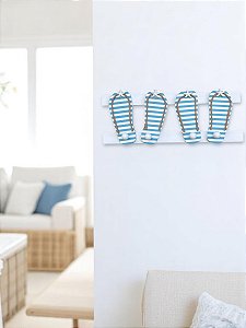 Porta Chaves Cabideiro Chinelinho Azul Claro 40 cm Decoração de Praia em madeira