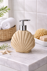 Porta Sabonete Líquido Concha Bege 16x12x7 cm