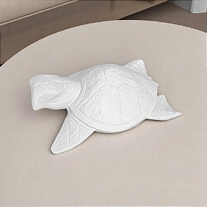 Tartaruga Decorativa Branca em Cerâmica 29 Cm