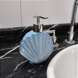Porta Sabonete Líquido Concha Azul 16x12x7 cm