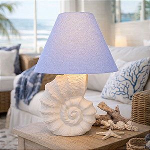 Abajur Off-White Concha 55x36 em Cerâmica com Cúpula