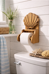 Porta Papel Higiênico Marrom com Concha em Madeira