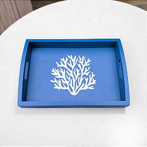 Bandeja Azul Coral em Madeira 35x25 cm Decoração Náutica Praia