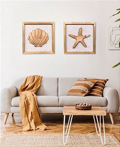 Kit com 2 Quadros Concha e Estrela 45x45 em Madeira