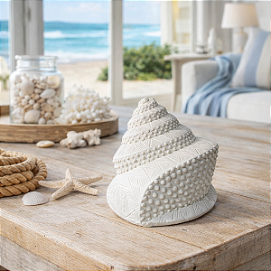 Enfeite Concha Búzio Off-White em Cerâmica 8x10x9,5 cm