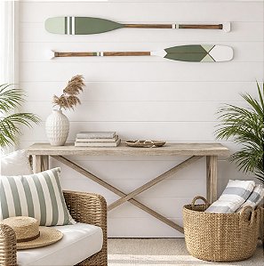 Kit 2 Remos Decorativos Ponta Branca e Verde 130 cm Decoração Náutica Praia